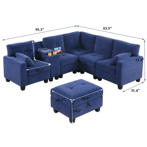JIRA Sectional Sofa Set in Light Blue Color by E-furniture