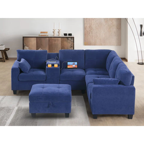 JIRA Sectional Sofa Set in Light Blue Color by E-furniture