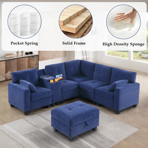 JIRA Sectional Sofa Set in Light Blue Color by E-furniture
