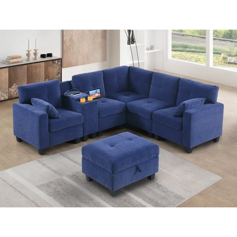 JIRA Sectional Sofa Set in Light Blue Color by E-furniture