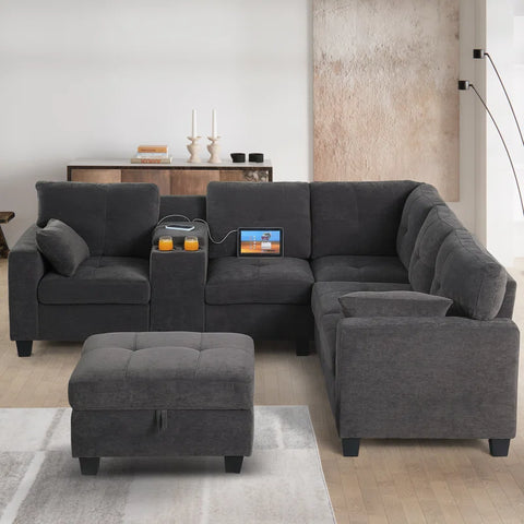 JIRA Sectional Sofa Set in Dark grey Color by E-furniture