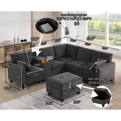 JIRA Sectional Sofa Set in Dark grey Color by E-furniture