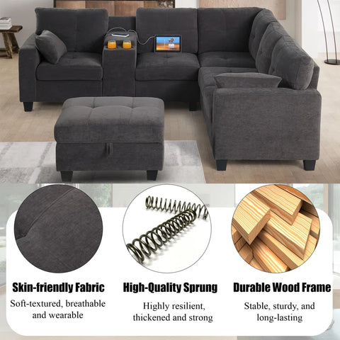 JIRA Sectional Sofa Set in Dark grey Color by E-furniture