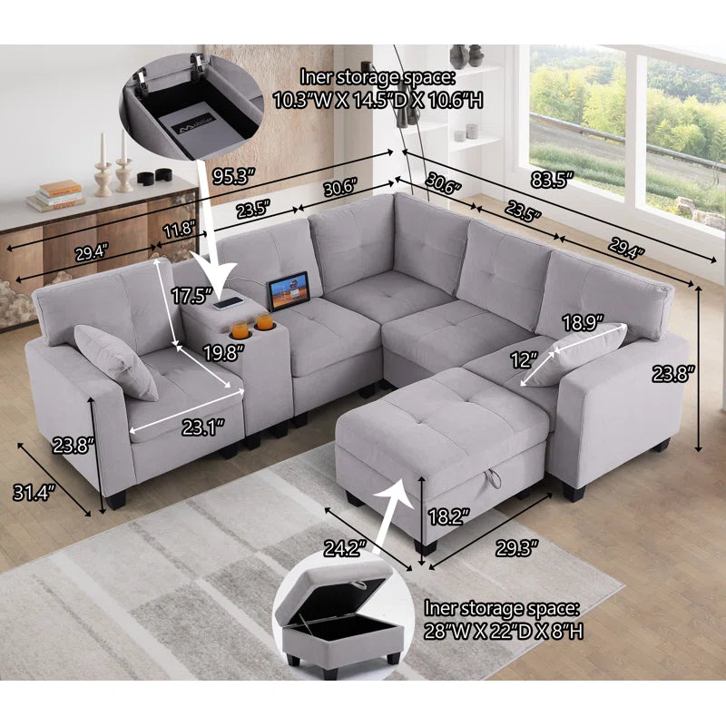 JIRA Sectional Sofa Set in Grey Color by E-furniture