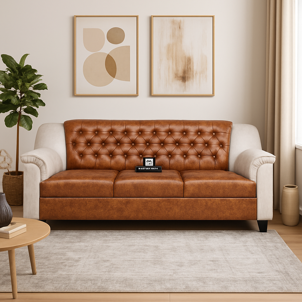 Royal Chesterfield Sofa – Brown Leatherette (by E-Furniture)