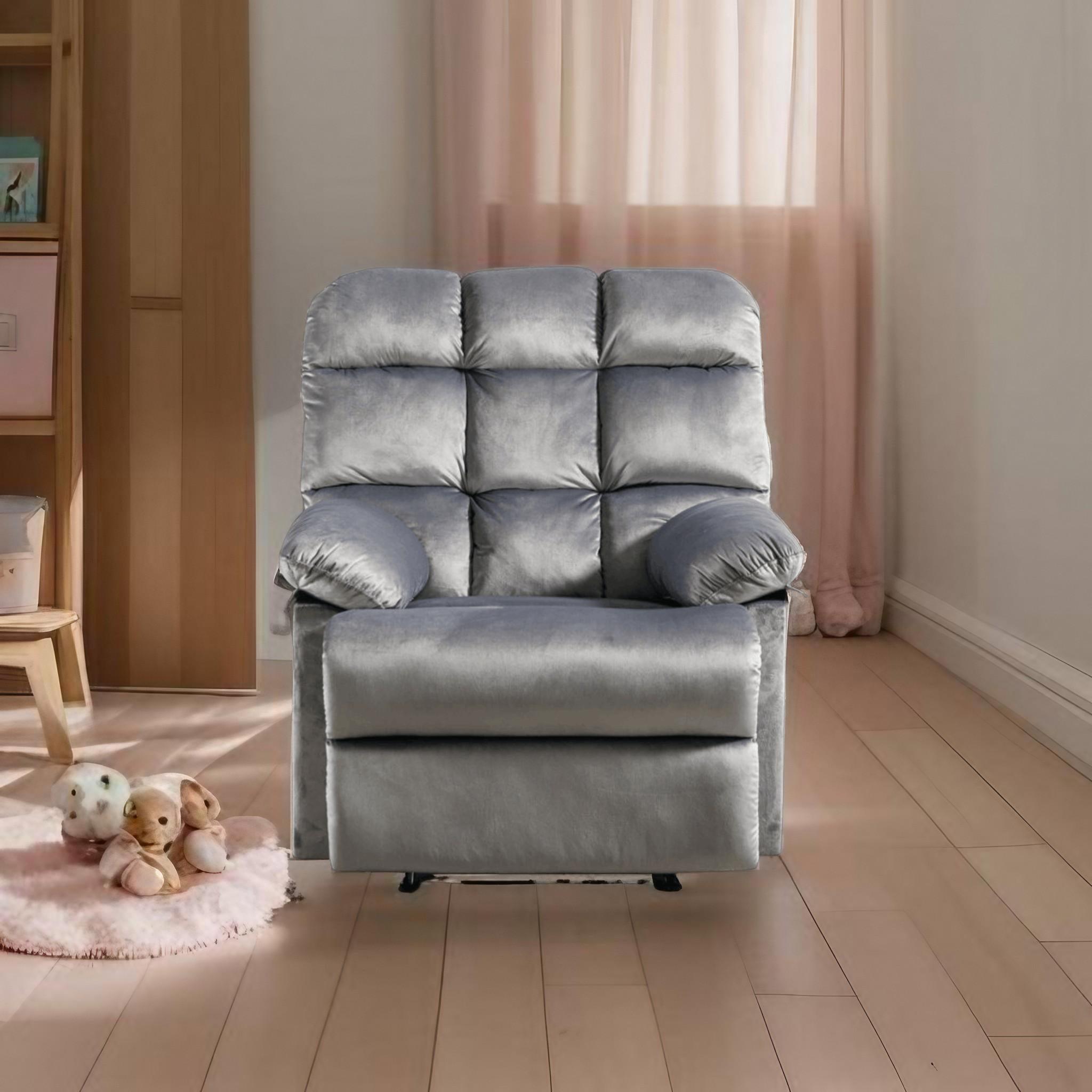 E-Furniture Aquino single seat recliner manual in grey colour velvet fabric - E-FURNITURE