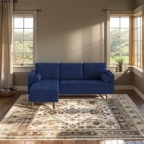 E-FURNITURE Ruth Sectional sofa with Lounger Velvet Finish In Multi Colour - E-FURNITURE