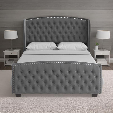 Montana Luxury king size Velvet Teak Wood Bed with Wingback Headboard | Customizable