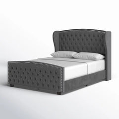 Montana Luxury king size Velvet Teak Wood Bed with Wingback Headboard | Customizable