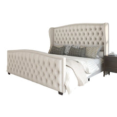 Neom Luxury king size Velvet Teak Wood Bed with Wingback Headboard | Customizable