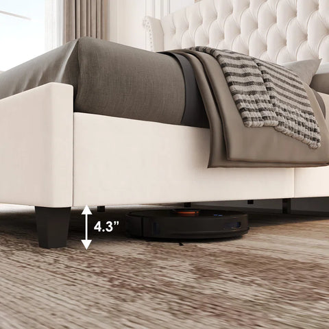 Regal Velvet Queen Bed with Winged Headboard and Button Tufting