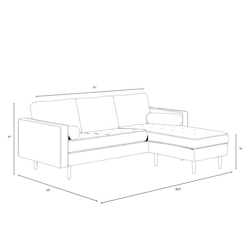 E-FURNITURE Ruth Sectional sofa with Lounger Velvet Finish In Multi Colour - E-FURNITURE