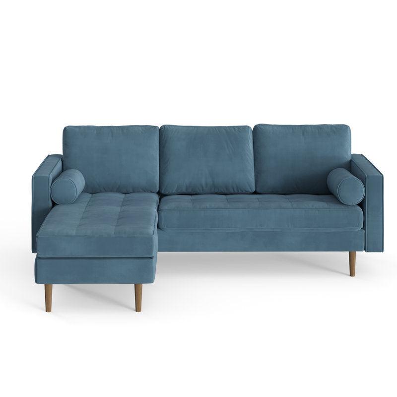 E-FURNITURE Ruth Sectional sofa with Lounger Velvet Finish In Multi Colour - E-FURNITURE