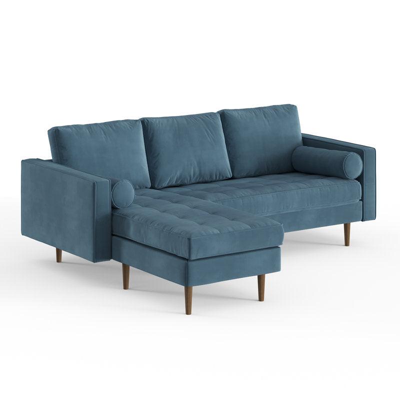 E-FURNITURE Ruth Sectional sofa with Lounger Velvet Finish In Multi Colour - E-FURNITURE