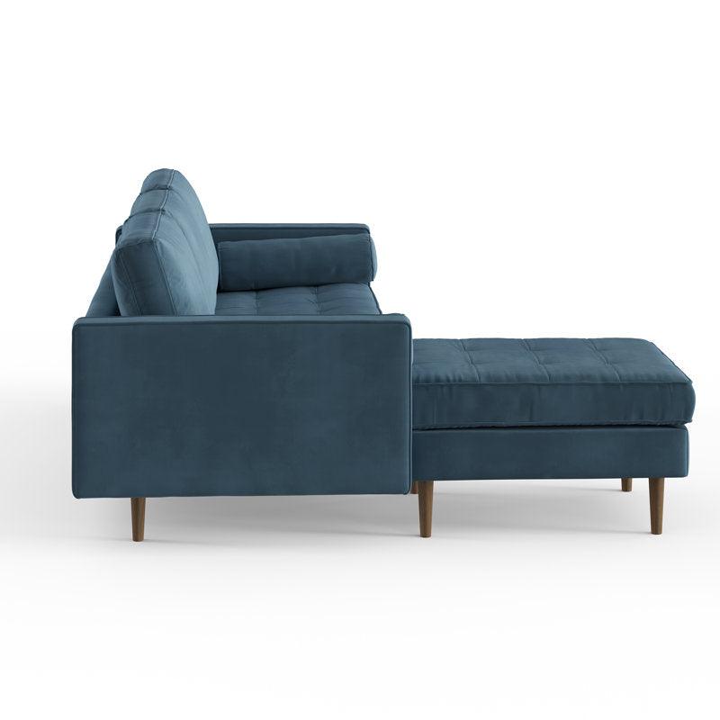 E-FURNITURE Ruth Sectional sofa with Lounger Velvet Finish In Multi Colour - E-FURNITURE