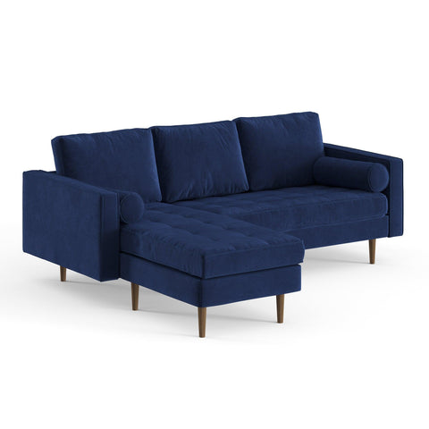 E-FURNITURE Ruth Sectional sofa with Lounger Velvet Finish In Multi Colour - E-FURNITURE