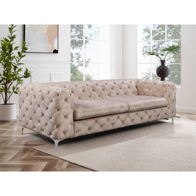 E-Furniture | Classic Chesterfield Sofa, Platinum Grey