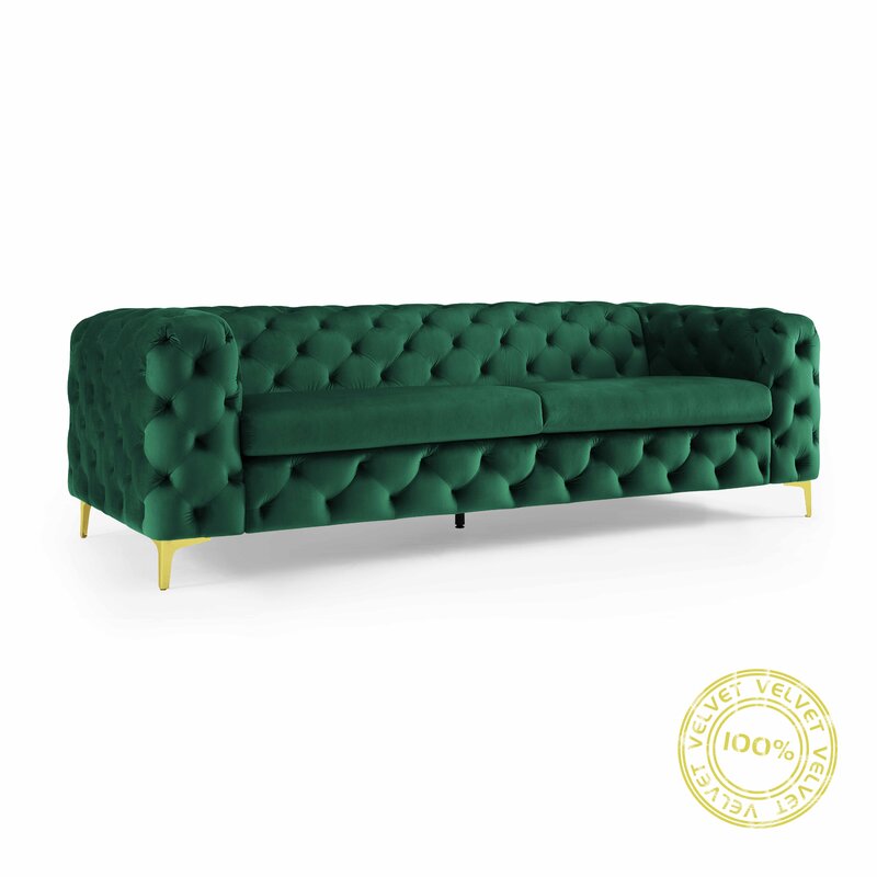 E-Furniture | Verdant Charm Chesterfield Sofa, Forest Gleam