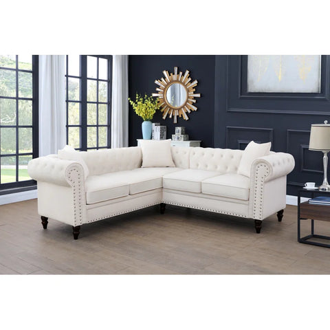 Java Chesterfield  Sectional Sofa Set in Cream Color by E-furniture