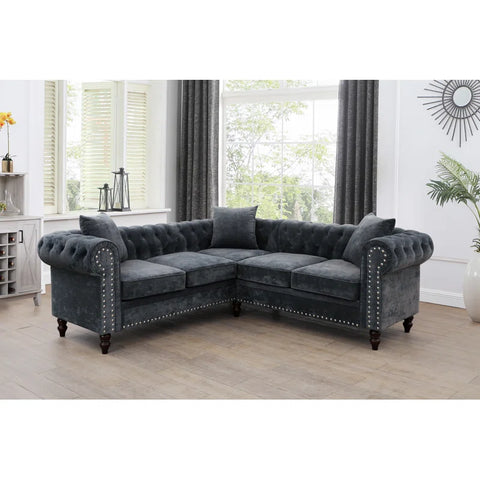 Java Chesterfield  Sectional Sofa Set in Grey Color by E-furniture