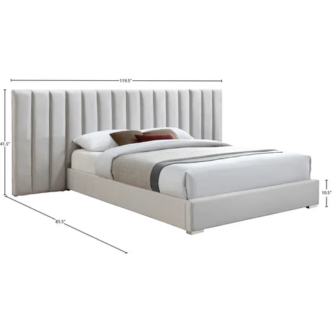 E-Furniture Luxury Upholstered Bed with Velvet Headboard, Teak Wood Frame