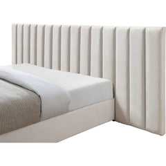 E-Furniture Luxury Upholstered Bed with Velvet Headboard, Teak Wood Frame