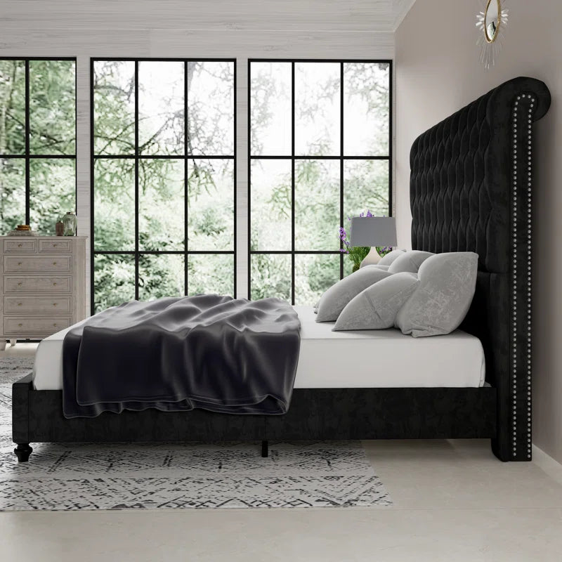 Jocisland Queen Size Upholstered Bed with Sleigh Headboard and Button Tufting