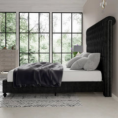 Jocisland King Size Upholstered Bed with Sleigh Headboard and Button Tufting