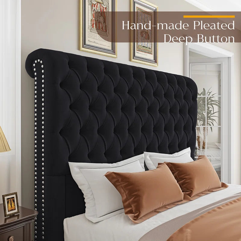 Jocisland Queen Size Upholstered Bed with Sleigh Headboard and Button Tufting