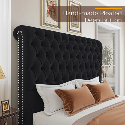 Jocisland King Size Upholstered Bed with Sleigh Headboard and Button Tufting