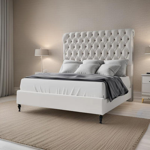 Jocisland Upholstered King Size Bed Frame with Sleigh Headboard and Button Tufting