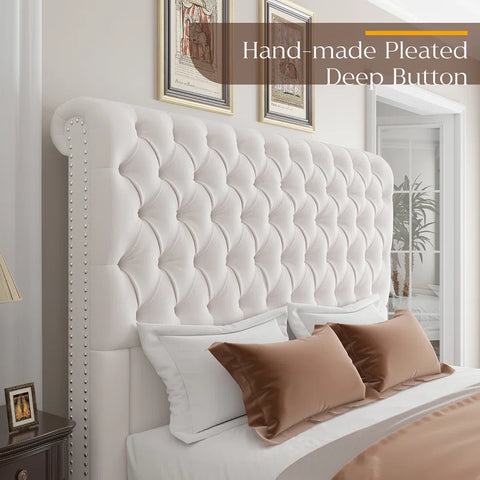 Jocisland Upholstered King Size Bed Frame with Sleigh Headboard and Button Tufting