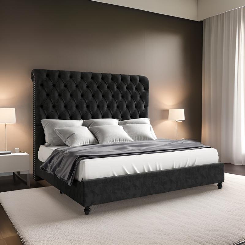 Jocisland Queen Size Upholstered Bed with Sleigh Headboard and Button Tufting
