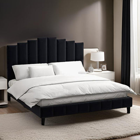 E-Furniture Sukoi Queen Size Non Storage Upholstered Bed In Black Color