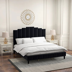 E-Furniture Sukoi King Size Non Storage Upholstered Bed In Black Color