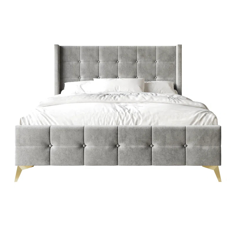 E-Furniture Light Grey Queen size Upholstered Fabric Bed Frame – Contemporary Design