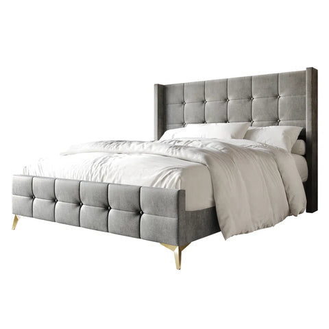 E-Furniture Light Grey Queen size Upholstered Fabric Bed Frame – Contemporary Design