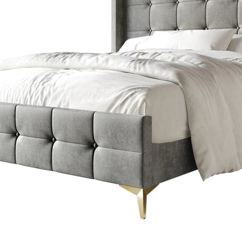 E-Furniture Light Grey Queen size Upholstered Fabric Bed Frame – Contemporary Design