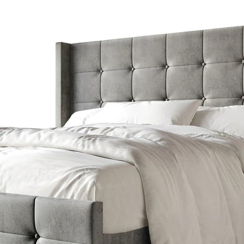 E-Furniture Light Grey Queen size Upholstered Fabric Bed Frame – Contemporary Design