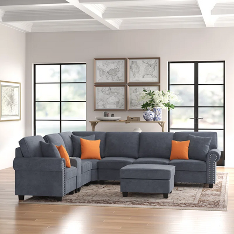 Python Chesterfield  Sectional Sofa Set in Grey Color by E-furniture