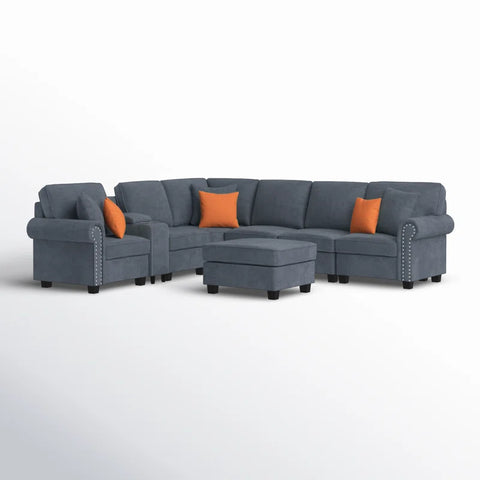 Python Chesterfield  Sectional Sofa Set in Grey Color by E-furniture