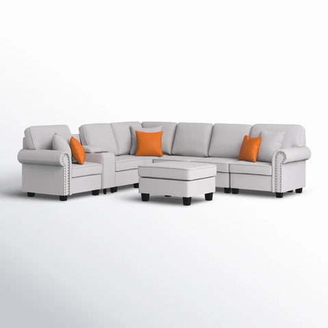 Python Chesterfield  Sectional Sofa Set in Cream Color by E-furniture