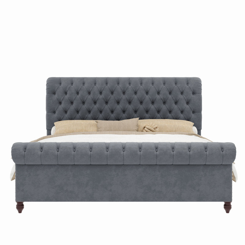 E-FURNITURE June Upholstered bed In queen and King size Grey color