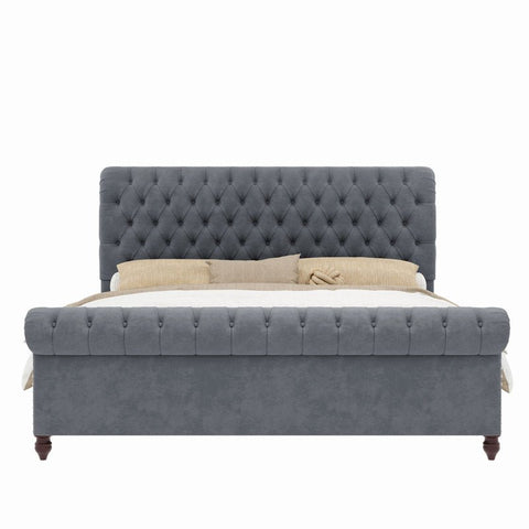E-FURNITURE June Upholstered bed In queen and King size Grey color Queen