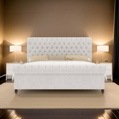 E-Furniture Turunen and King size Non storage upholstered bed in Cream color