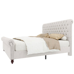 E-Furniture Turunen and King size Non storage upholstered bed in Cream color