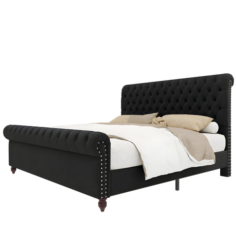 E-Furniture RegalRest Queen Size Non Storage Upholstered Bed In Dark Grey Color