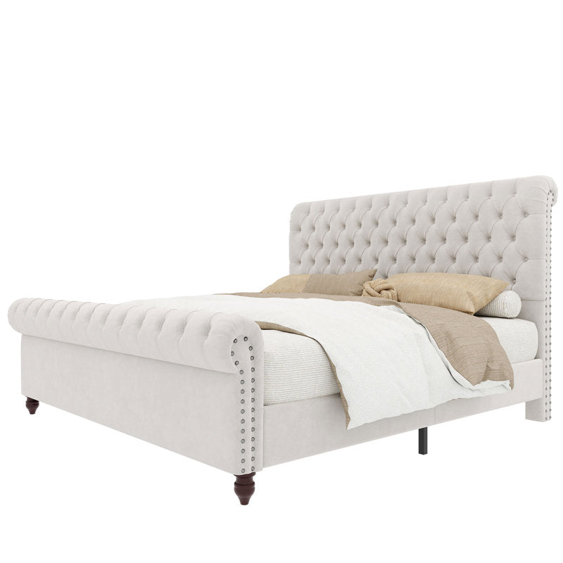 E-Furniture Turunen and King size Non storage upholstered bed in Cream color