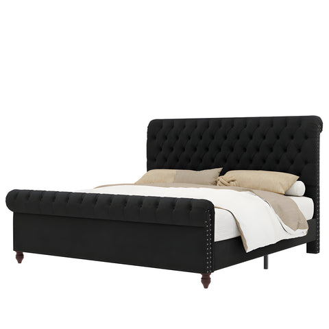 E-Furniture RegalRest Queen Size Non Storage Upholstered Bed In Dark Grey Color