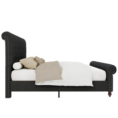 E-Furniture RegalRest Queen Size Non Storage Upholstered Bed In Dark Grey Color